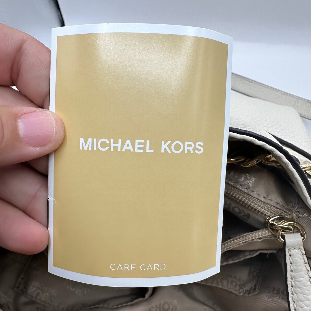 Michael Kors White Leather Drawstring Bucket Bag Gold Chain Shoulder Strap - Picture 11 of 14
